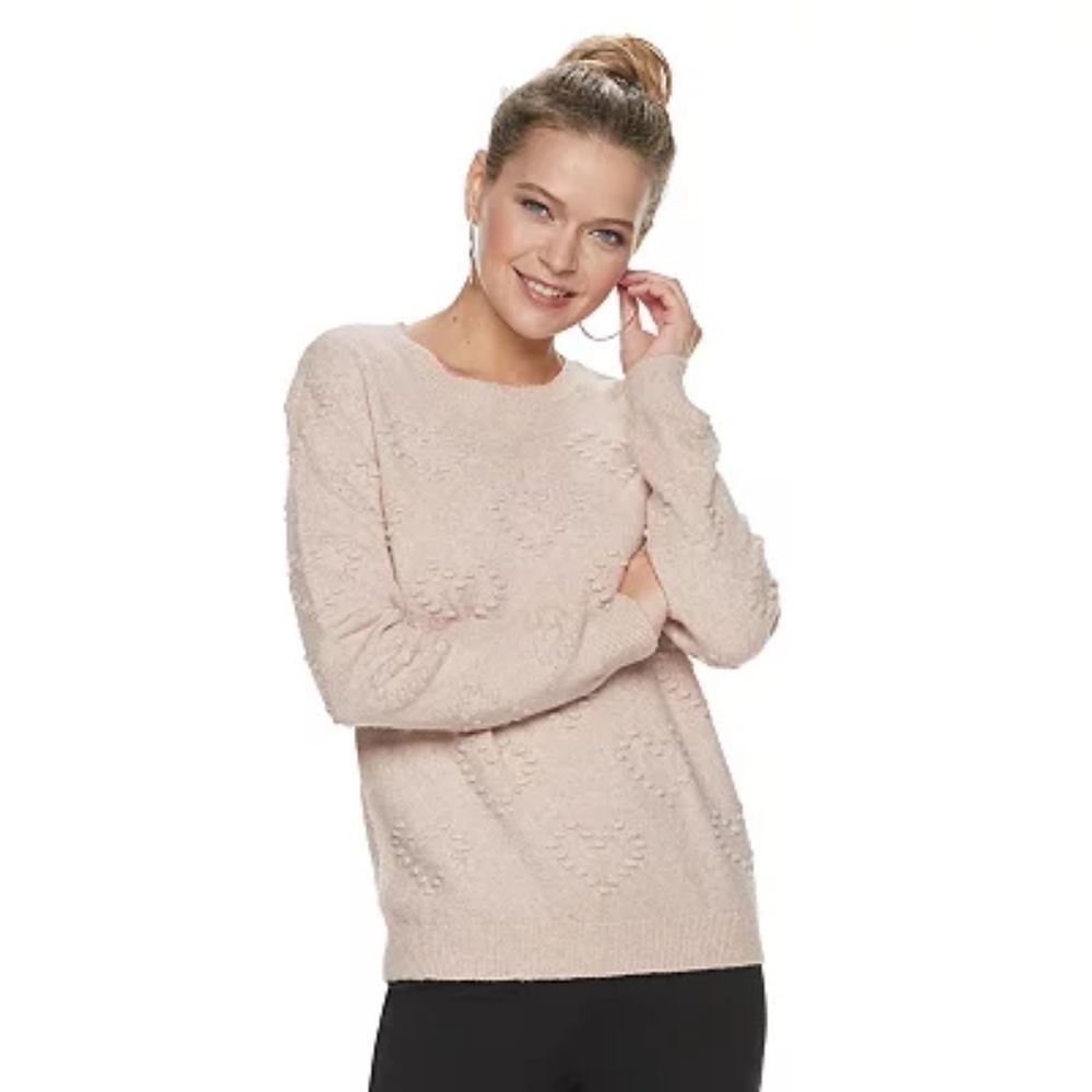 ELLE™ Tan Textured‎ Heart Sweater XS
